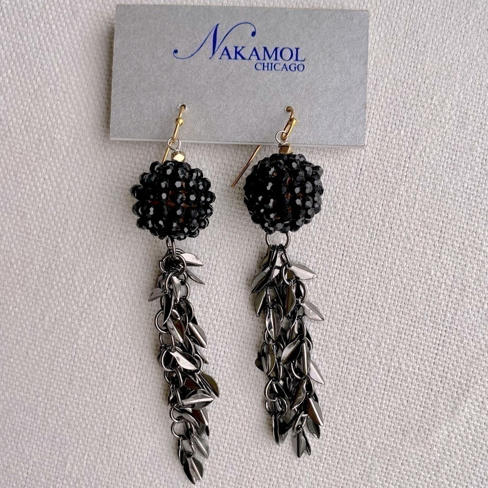 NAKAMOL Chicago Beaded Ball Dangling Earrings, Black/Gun Medal, Fish Hook Back